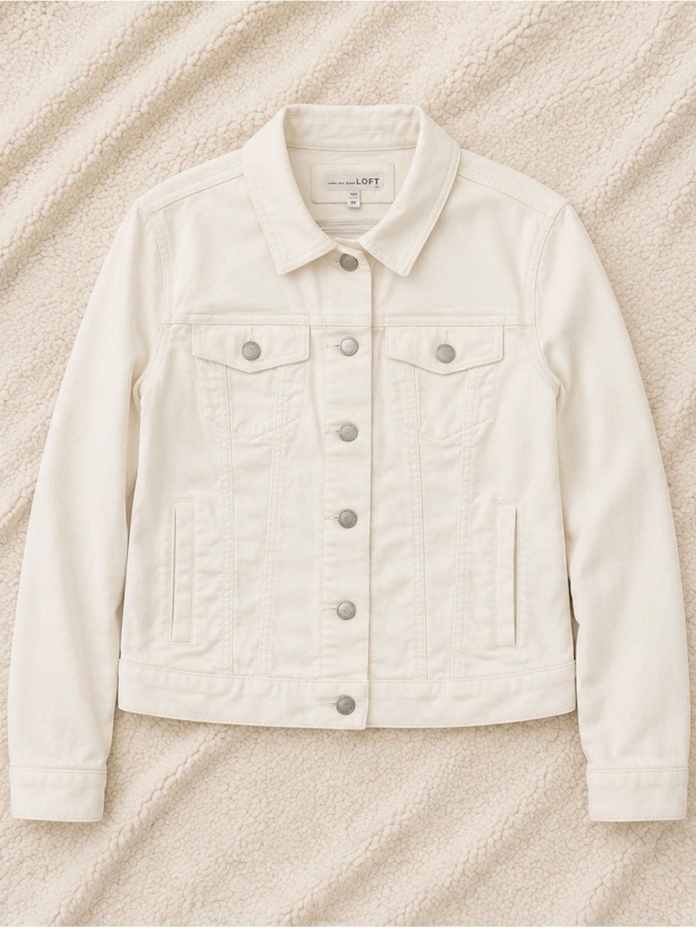 LOFT Classic White Denim Trucker Jacket with Buttons - Size Medium